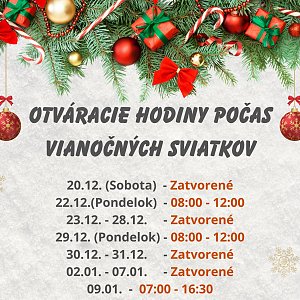 Otváracie hodiny počas vianočných sviatkov